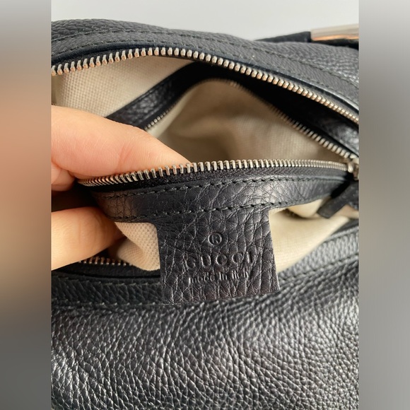 SOLD ๐ Gucci Hobo Bag Black Grainy Leather Silver Hardware Bamboo - Picture 10 of 13